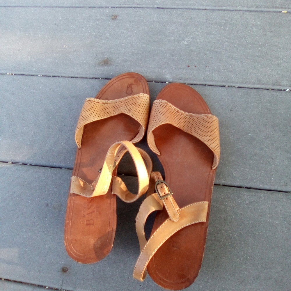 BASS SANDALS SIZE 8.5 LEATHER Elegant Tan Sandals for Women - Picture 5 of 12